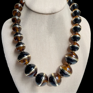 Coldwater Creek lucite beaded necklace graduated half faux tortoise half black